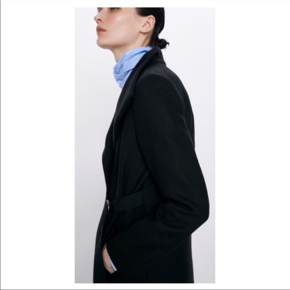 ZARA MANTECO Italian Luxury Wool Black Asymmetrical Belted Jacket Colins Coat M - Picture 8 of 16